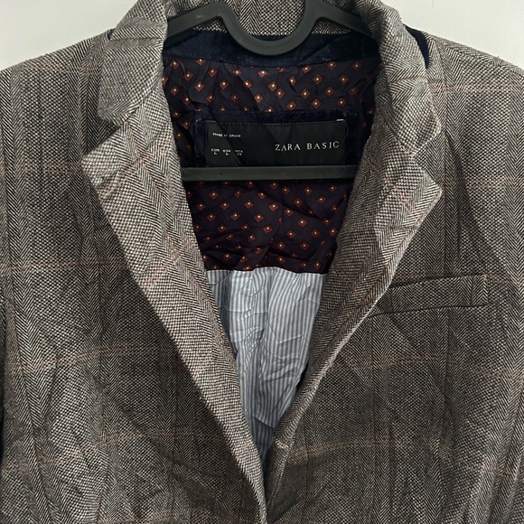 Zara Jackets & Blazers - Zara Brown Check Blazer Jacket Elbow Patch Size L Smart Business Career Wear